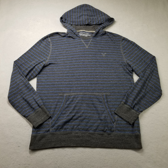 American Eagle Outfitters Other - American Eagle Hoodie Mens Size XL Gray Blue Striped Pullover Hooded Shirt